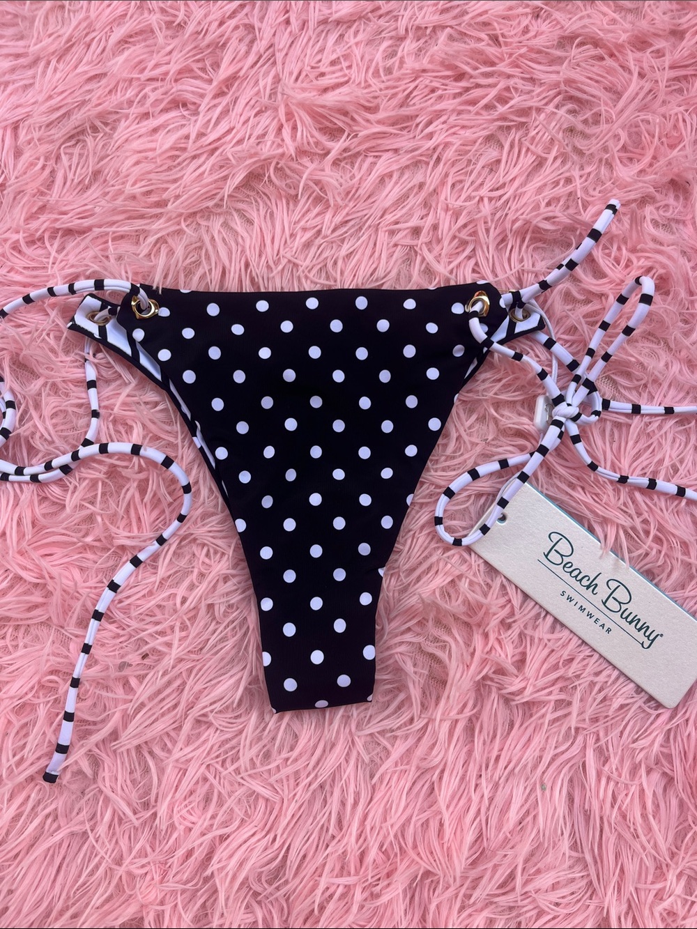 Beach Bunny Black & White Polka Dot Tie-Side Bikini Bottom